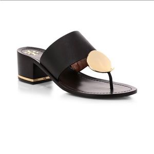 Beautiful Tory Burch black and gold sandals, size 7 great used condition